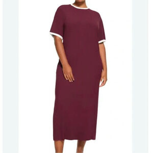 Skims Women's RINGER T-SHIRT LONG DRESS Pajama Short Sleeve Maxi Dress Size M